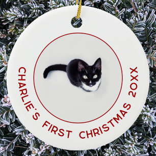 Personalisiertes Katzen-Weihnachtsfoto zum ersten  Keramik Ornament