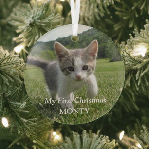 Personalisiertes Katzenfoto Katze erstes Weihnacht Ornament Aus Glas