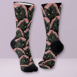 Personalisiertes Katzengesicht Foto Schwarzer Nied Socken