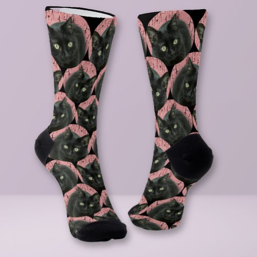 Personalisiertes Katzengesicht Foto Schwarzer Nied Socken