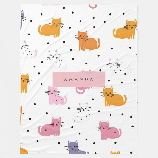 Personalisiertes Katzenmuster mit Polka-Punkten Fleecedecke (Vorderseite)