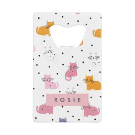 Personalisiertes Katzenmuster mit Polka-Punkten Geldbeutel Flaschenöffner