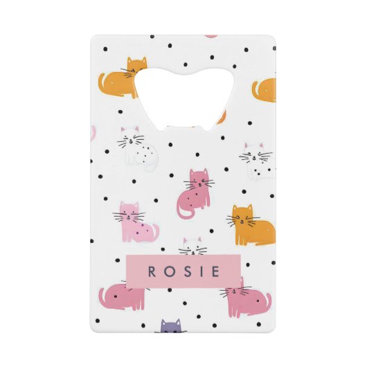 Personalisiertes Katzenmuster mit Polka-Punkten Geldbeutel Flaschenöffner (Vorderseite)