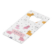 Personalisiertes Katzenmuster mit Polka-Punkten Geldbeutel Flaschenöffner (Vorderseite Schrägansicht)