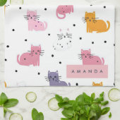 Personalisiertes Katzenmuster mit Polka-Punkten Geschirrtuch (Gefaltet)