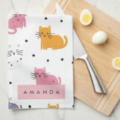 Personalisiertes Katzenmuster mit Polka-Punkten Geschirrtuch (Viertel Falte)