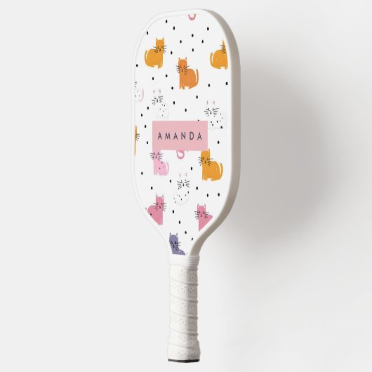Personalisiertes Katzenmuster mit Polka-Punkten Pickleball Schläger (Links)