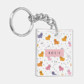 Personalisiertes Katzenmuster mit Polka-Punkten Schlüsselanhänger (Vorderseite links)