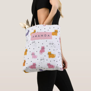 Personalisiertes Katzenmuster mit Polka-Punkten Tasche
