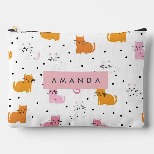 Personalisiertes Katzenmuster mit Polka-Punkten Zubehörtasche (Vorderseite)