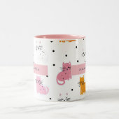 Personalisiertes Katzenmuster mit Polka-Punkten Zweifarbige Tasse (Mittel)