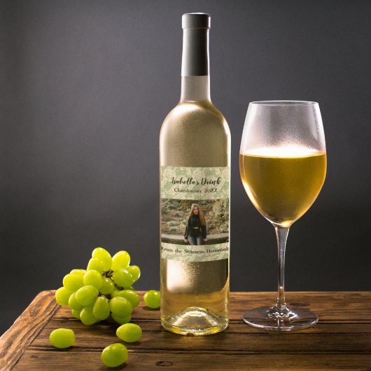 Personalisiertes kausales grünes Foto Weinetikett