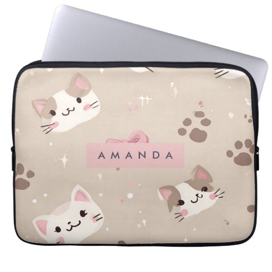 Personalisiertes Kawaii Cat Face Pattern Laptopschutzhülle (Vorderseite)