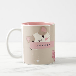 Personalisiertes Kawaii Cat Face Pattern Zweifarbige Tasse