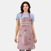 Personalisiertes Kawaii-Erdbeermilchshake-Muster A Schürze (Getragen)