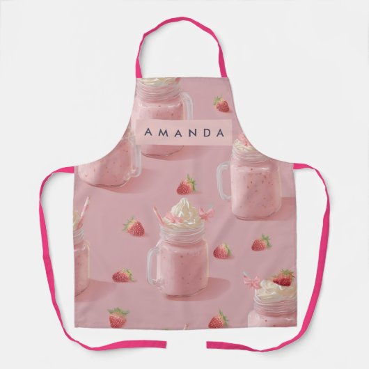 Personalisiertes Kawaii-Erdbeermilchshake-Muster A Schürze (Vorderseite)