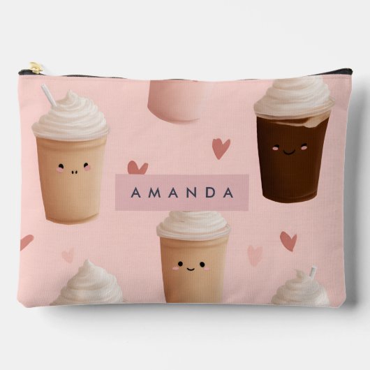 Personalisiertes Kawaii Iced Coffee Pattern Zubehörtasche (Vorderseite)