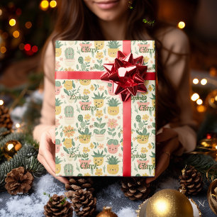 Personalisiertes Kawaii-Kaktus- und Sukkulentenges Geschenkpapier