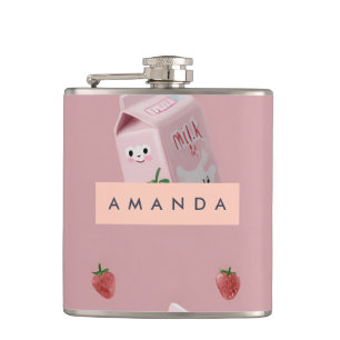 Personalisiertes Kawaii Strawberry Milk Muster Flachmann