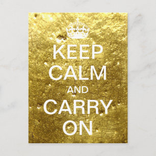 Personalisiertes KEEP CALM und CARRY ON - goldener Postkarte