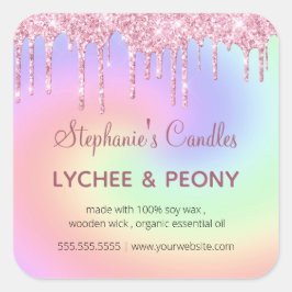 Personalisiertes Kerzensiegel | Rosa Glitzer zum T Quadratischer Aufkleber