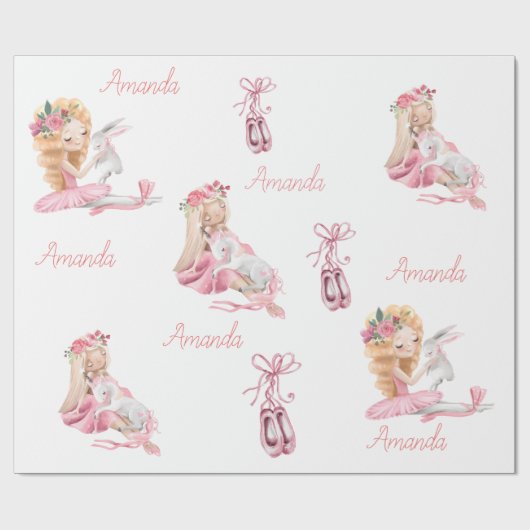 Personalisiertes Kind Ballerina Einfahrt Bunny Geschenkpapier (Flach)