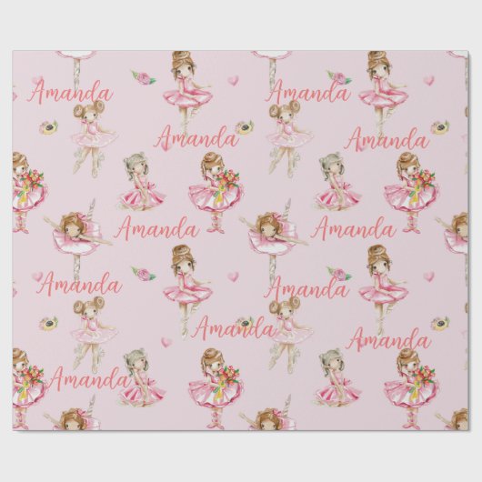Personalisiertes Kind Ballerina Rosa Hübsch Geschenkpapier (Flach)