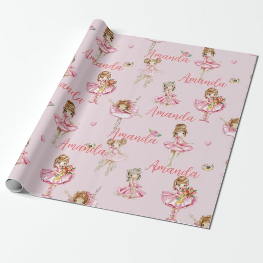 Personalisiertes Kind Ballerina Rosa Hübsch Geschenkpapier (Ungerollt)