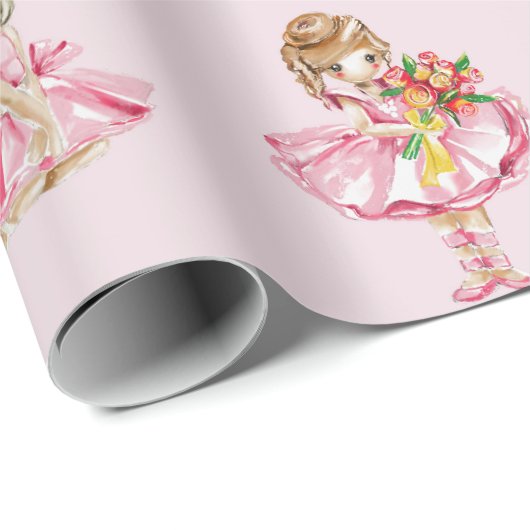 Personalisiertes Kind Ballerina Rosa Hübsch Geschenkpapier (Rolleneckpunkt)