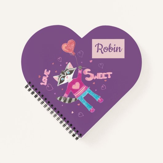 Personalisiertes Kind-Raccoon-lila-Notebook Notizblock (Vorderseite)