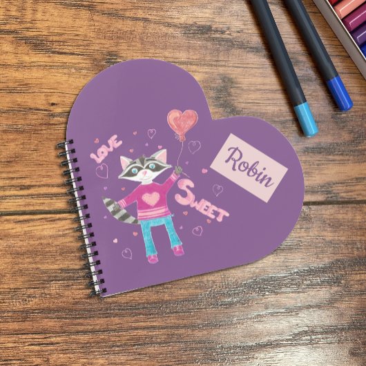 Personalisiertes Kind-Raccoon-lila-Notebook Notizblock