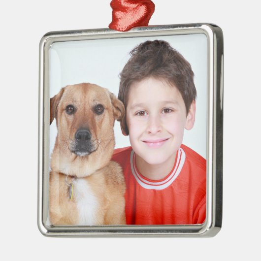 Personalisiertes Kind und Hund Foto Weihnachtsbaum Ornament Aus Metall (Links)