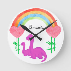 Personalisiertes Kinder-Dinosaurier-Wohnzimmer vol Runde Wanduhr