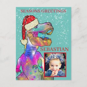Personalisiertes Kinder Santa Dinosaurier Foto Feiertagspostkarte