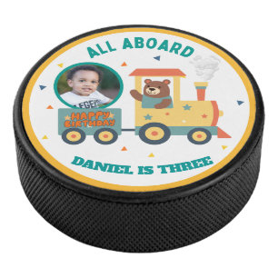 Personalisiertes Kinder-Zug-Geburtstagsfoto Eishockey Puck