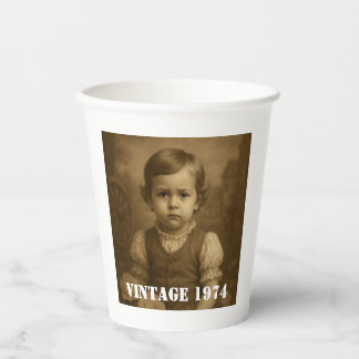 Personalisiertes Kinderfoto, Name & Jahr Vintage  Pappbecher