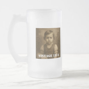 Personalisiertes Kinderfoto, Name und Jahr Vintage Mattglas Bierglas