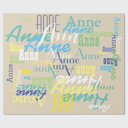 personalisiertes Kindernamensmuster auf Beige Geschenkpapier (Flach)