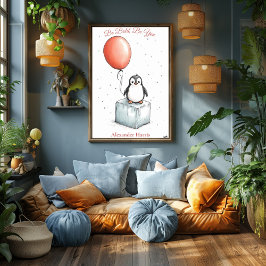 Personalisiertes Kinderzimmer Art - Penguin & Red Poster