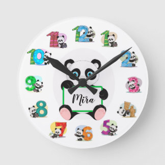 Personalisiertes Kinderzimmer Panda Clock Runde Wanduhr