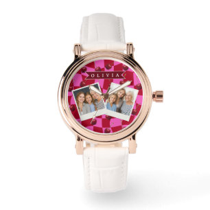 Personalisiertes Kirsch-Gingham Retro Individuelle Armbanduhr