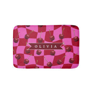 Personalisiertes Kirsch-Gingham Retro Individuelle Badematte