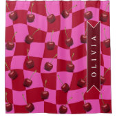 Personalisiertes Kirsch-Gingham Retro Individuelle Duschvorhang (Vorderseite)