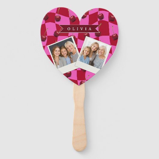 Personalisiertes Kirsch-Gingham Retro Individuelle Fächer (Vorderseite)