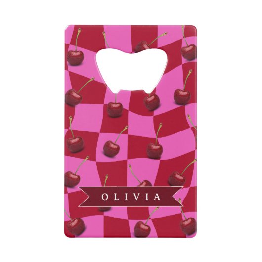 Personalisiertes Kirsch-Gingham Retro Individuelle Geldbeutel Flaschenöffner (Vorderseite)