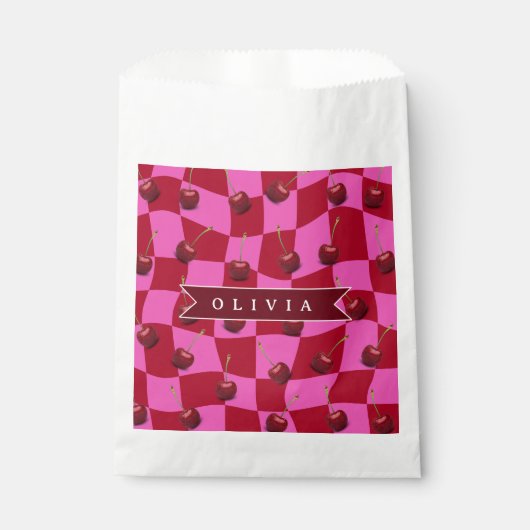 Personalisiertes Kirsch-Gingham Retro Individuelle Geschenktütchen (Vorderseite)