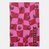 Personalisiertes Kirsch-Gingham Retro Individuelle Geschirrtuch (Vertikal)