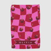 Personalisiertes Kirsch-Gingham Retro Individuelle Golfhandtuch (Vorderseite)