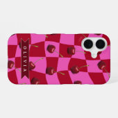 Personalisiertes Kirsch-Gingham Retro Individuelle iPhone 16 Hülle (Rückseite (Horizontal))