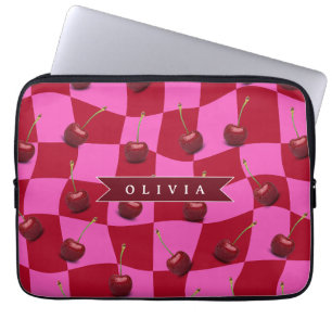Personalisiertes Kirsch-Gingham Retro Individuelle Laptopschutzhülle